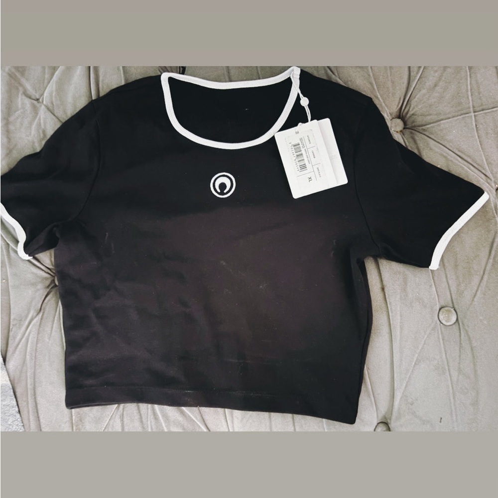 Marine Serre Black and White Fitted Crop T-Shirt